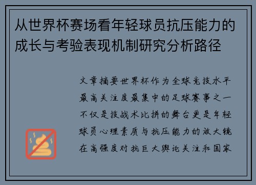 从世界杯赛场看年轻球员抗压能力的成长与考验表现机制研究分析路径